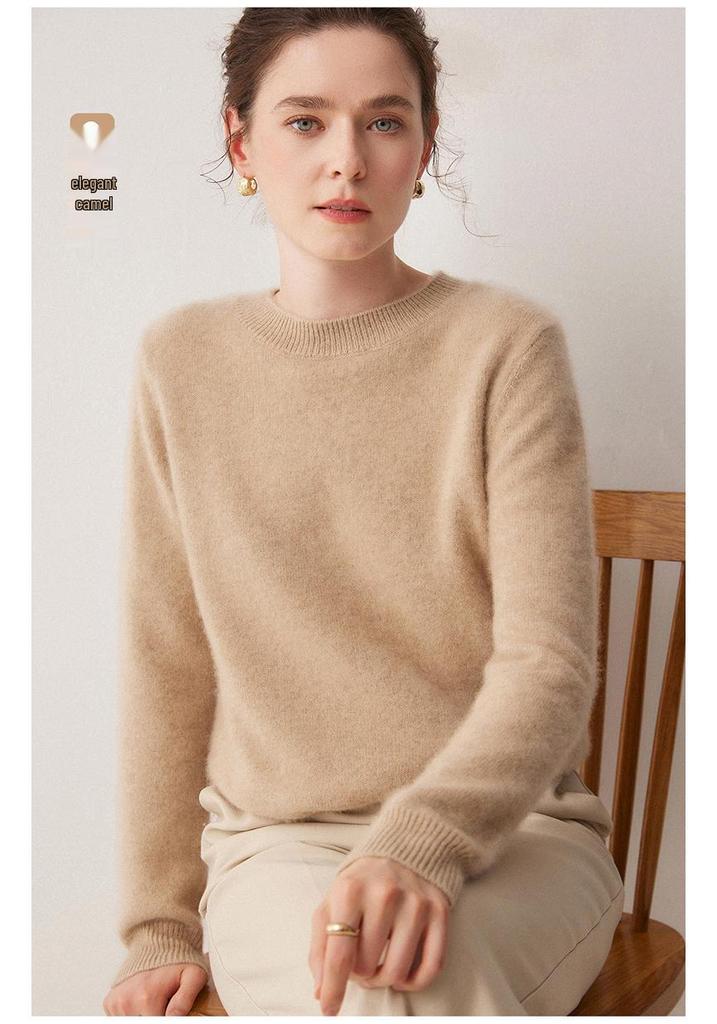 Women's 100% Cashmere Round Neck Sweater - Autumn/Winter Loose Knit Pullover