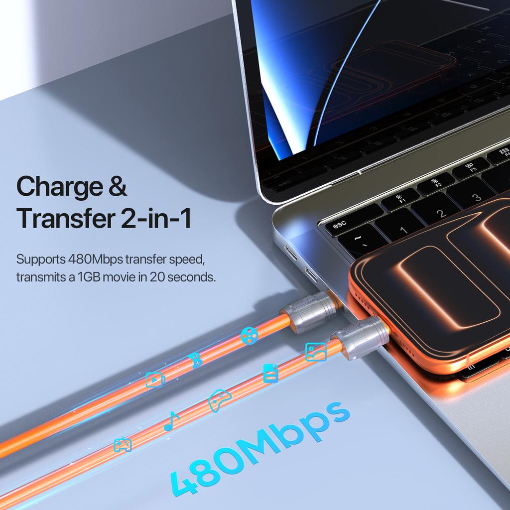 60W Type-C To Type-C 30cm DUX DUCIS LCBA Series 60W Type-C To Type-C 30cm Zinc Alloy Silicone Lanyard Cable