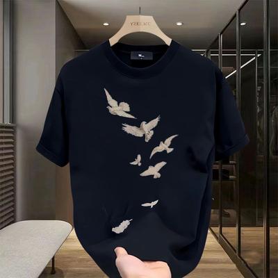 Summer Printed Round Neck Men's Loose and Fashionable Versatile Short Sleeved T-shirt Tops