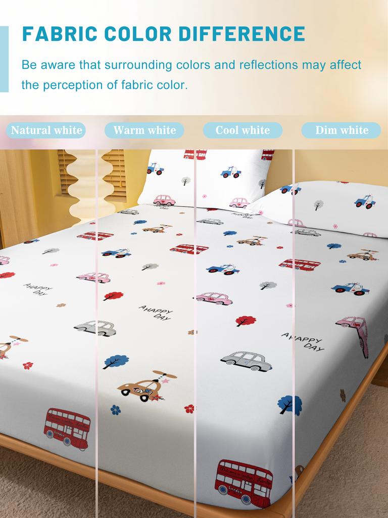 1 Cartoon Lustiges Auto Bedrucktes Mattes Spannbettlaken, Schlafzimmer Bedruckte Bettdecke, Bettwäsche (Ohne Kissenbezüge)