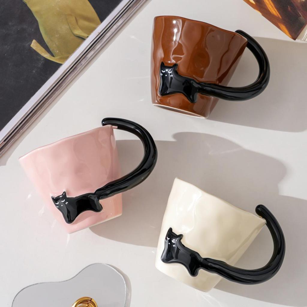 Creative Embossed Cat Ceramic Mug - Unique, Simple Souvenir Coffee Cup