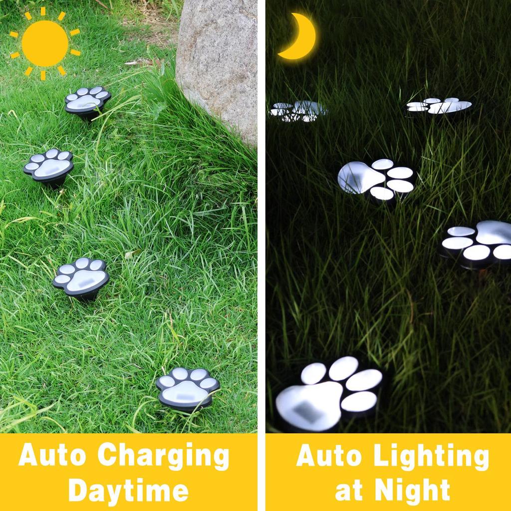 4 Pack Paw Print Solar Lights Solar Lamp in The Shape of Pet's Footprint for Garden Courtyard Terrace Balcony Garden and Lawn