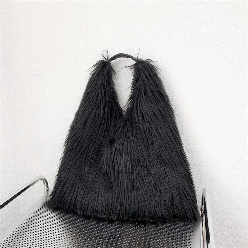Luxuriöse Flauschige Plüsch Damen Umhängetasche Weiche Kunstpelz Taschen für Damen Übergröße Handtasche Winter Puffy Hobo Designer Shopper Tragetasche