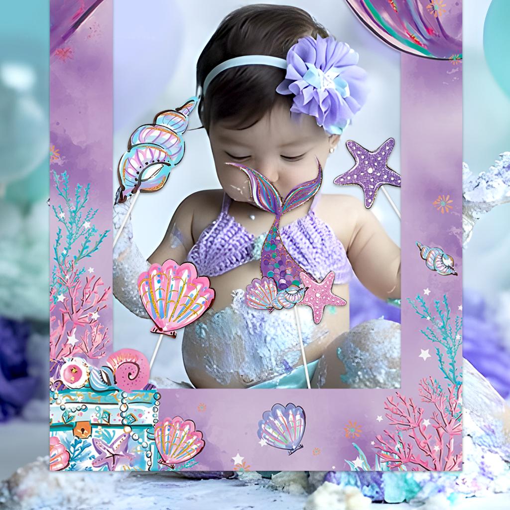Mermaid photo Frame Background Little Mermaid Tail Birthday Party Decor Kids Girl Baby Shower Birthday Party Supplies Backdrop
