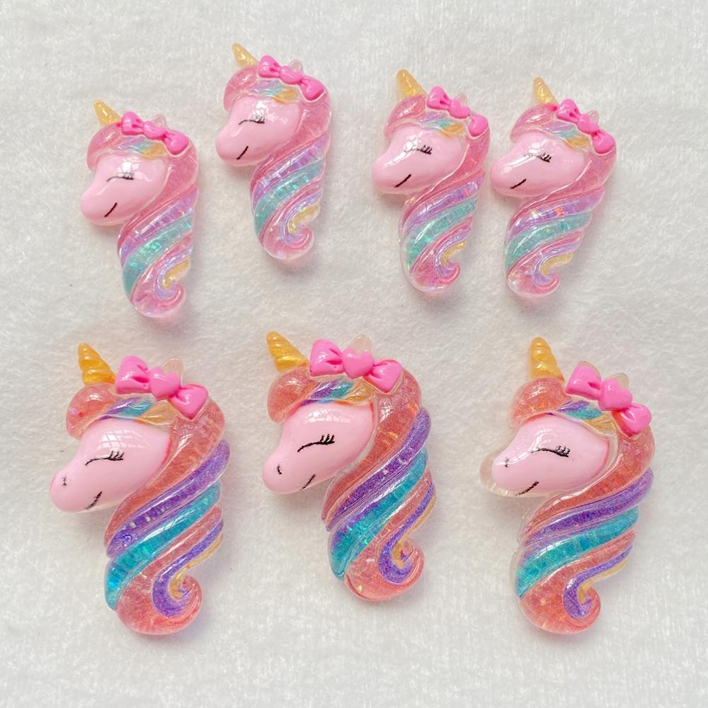 10Pcs Cute Cartoon Shiny Unicorn Flat Back Scrapbook Figurine DIY Bow Decor Accessories Crafts