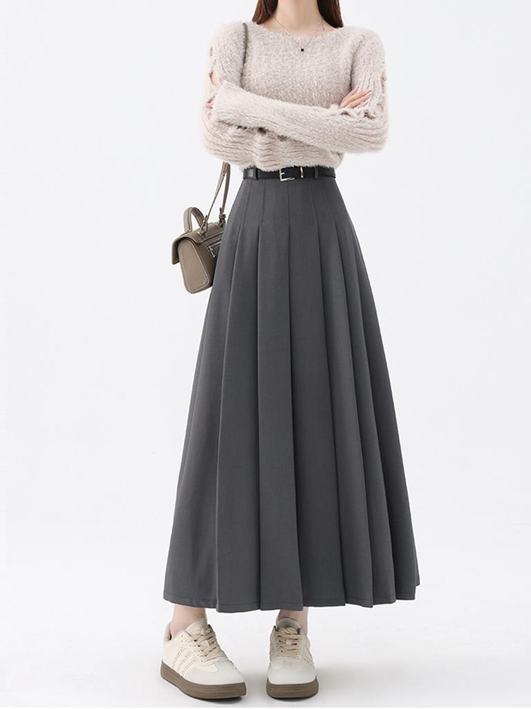 Women’s Pleated Skirt Preppy Style High Waist A Line Mid-length Skirts Vintage Casual Y2k Clothing Autumn
