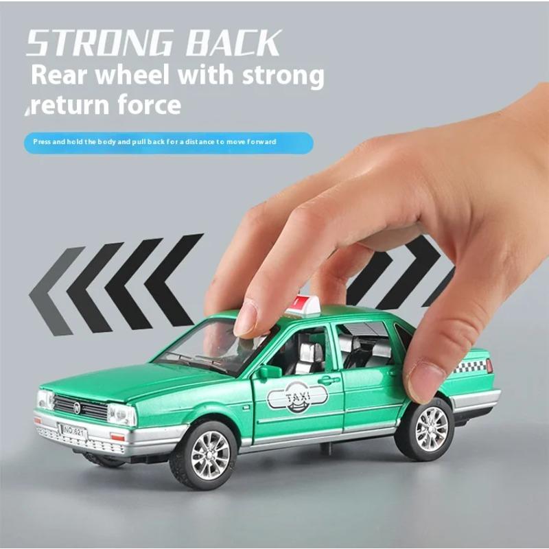 1/32 Scale Classic Santana Taxi Alloy Car Toy Diecast Metal Model Sound And Light Pull Back Toys Children Birthday Toy Gift Collection