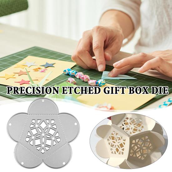 Flower Box Die Cut, Hollow Five-Petal Flower Box Die, Metal Cutting Dies, Cut Stencils for DIY Gift Boxes Embossing Paper Craft Supplies