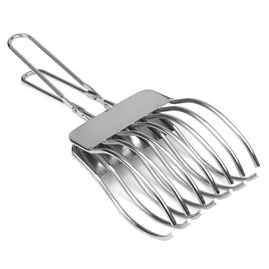 Beef Cutting Tongs Stainless Steel Food Slicer Meat Slicing Tong Holder Easy Slicing Tool for BBQ Bread Vegetables Fruits