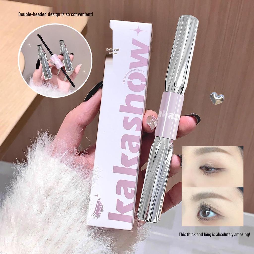 Kakashow Double-Ended Mascara: Long, Voluminous, Waterproof, Sweatproof, Thick, Curling, Smudge-Resistant, Separated Lashes.
