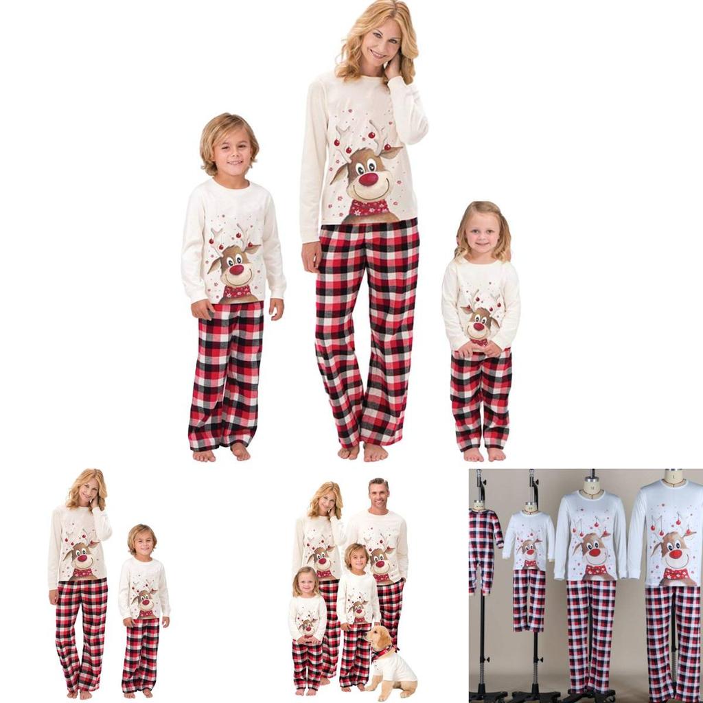 Stylish Christmas-themed Cotton Pajamas For Adults And Kids Long Sleeve 2-piece Set
