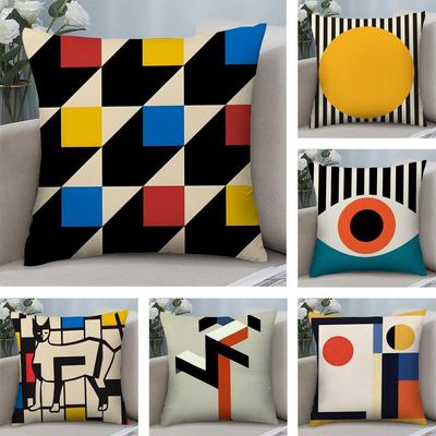 Abstract B-Bauhaus Geometry Cushion Cover Soft Plush Fabric Double-Sided Printed Sofa Cushion Cover for All Seasons Home Decor