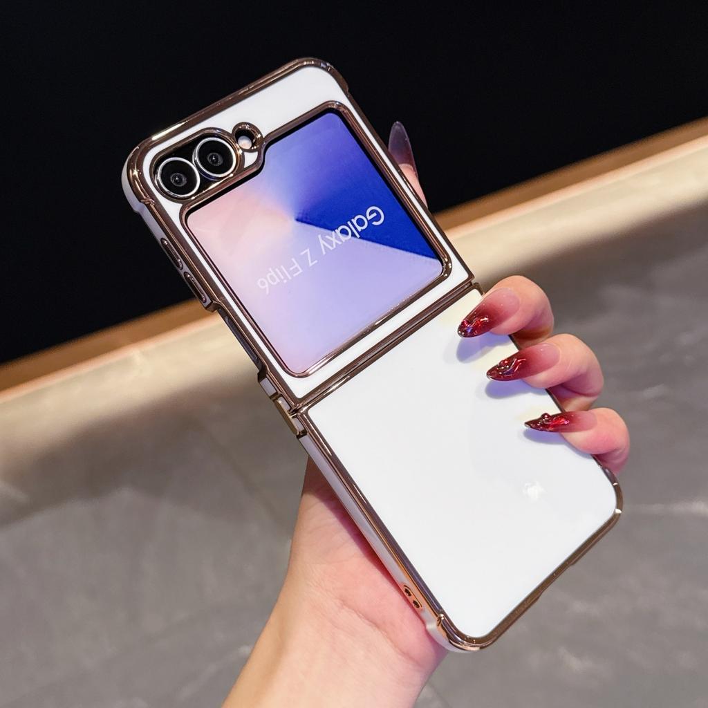 Fashion Plating Airbag Glossy Silicone Phone Case For Samsung Galaxy Z Flip 7 FE 6 5 Electroplated Bright Shockproof Armor Cover