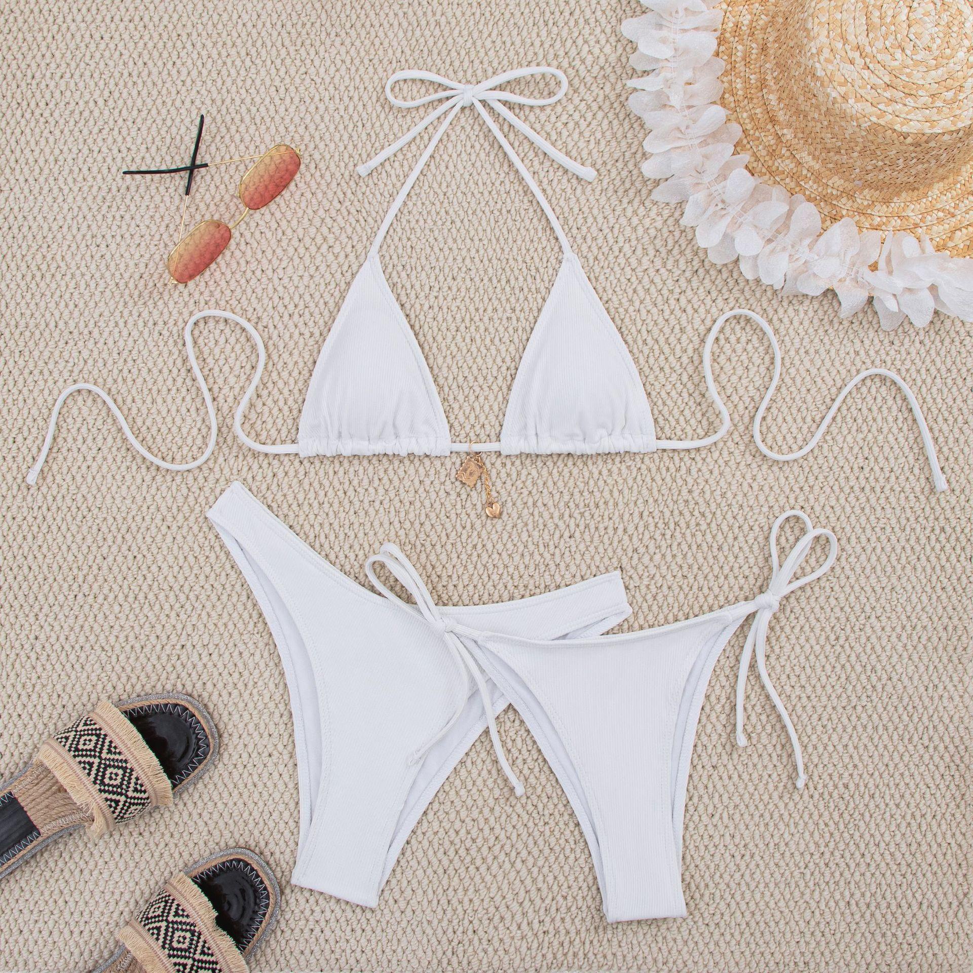 New multicolor bikini solid color split swimsuit threepiece fashion swimsuit women S