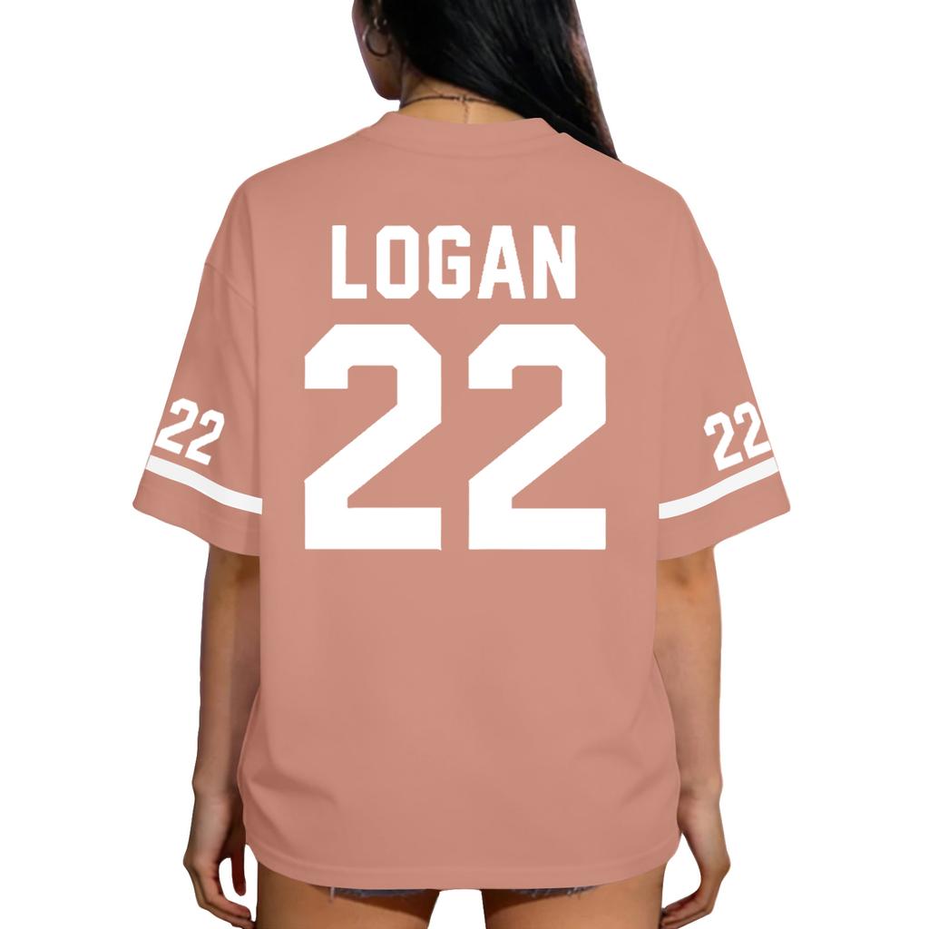Women Fashion Jersey Style Casual Sports Top V Neck Loose Fit Short Sleeve Lightweight Pullover Shirt with University Logo and Number Print