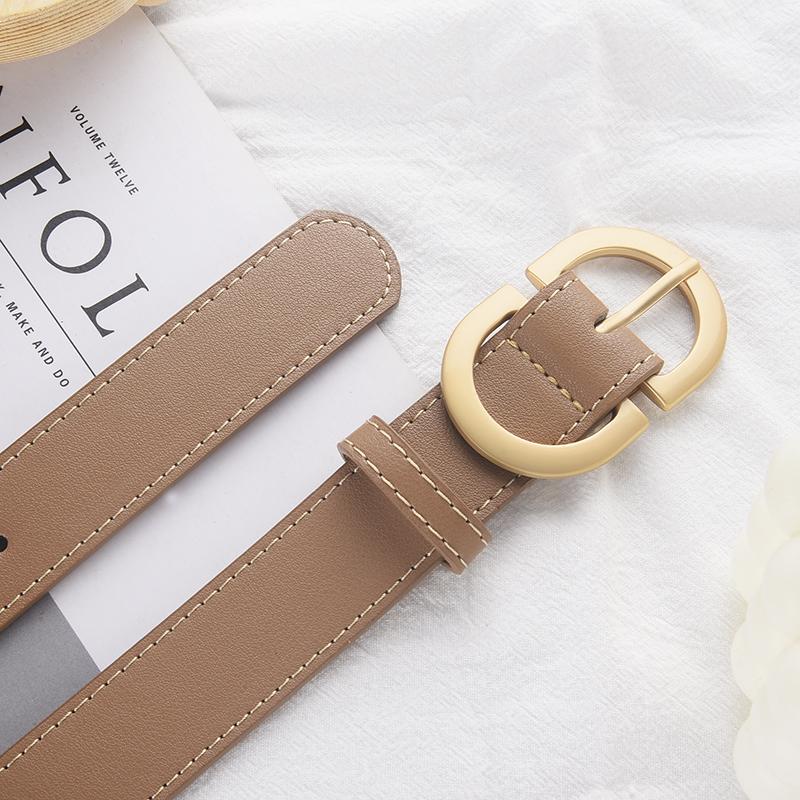 Women'S Belt Trend Gold Oval Buckle Belt Casual Versatile Belt Pu Belt Cheap Belt Pair With Jeans, Gift For Mother or Girlfriend