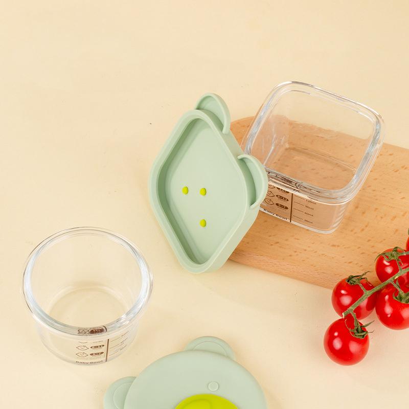 Glass Bowl Baby Food Supplement Bowl With Scale Portable Lunch Box Food Storage Seal Heating Food Grade Silicone