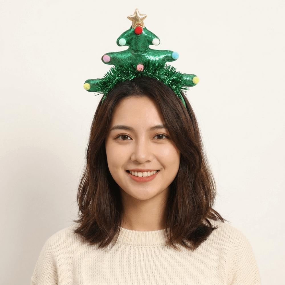 Rain Threads Xmas Tree Hairband Plush Ball Sequin Hair Hoop Fashion Christmas Headband Women