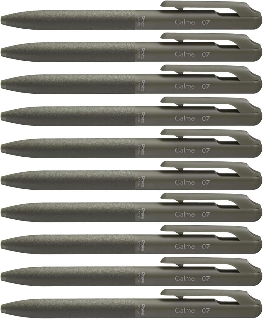 Pentel Calme Ballpoint Black 10 Oil-Based Pen, 0.7mm, Khaki, Ink, Pens, BXA107D-A