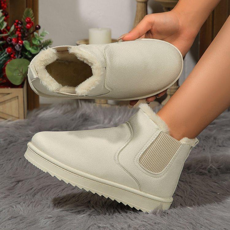 Large Size Medium Tube Thin-soled Snow Boots for Women's Autumn and Winter New Fleece Thickened Fashion One-pedal Cotton Shoes