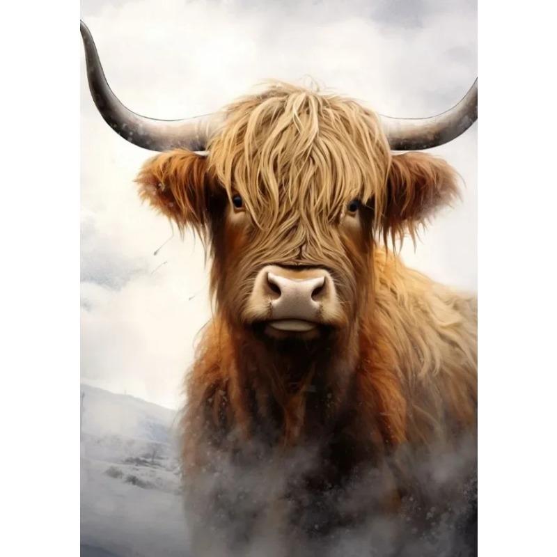 Scottish Highland Cow Wild Animal Nordic Nature Landscape Poster Canvas Painting Wall Art Pictures for Room Home Farmhouse Decor