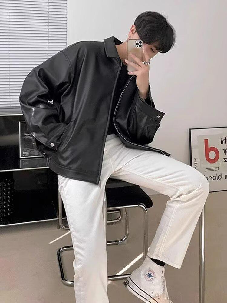 Men's 2023 Spring PU Leather Casual Baseball & Motorcycle Jacket - Korean Trend
