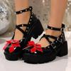 Fashion New Women Mary Jane Shoes for Women Ankle Straps Lolita Shoes Platform Leather Bows Punk Gothic Chunky Heeled Sneakers Femme