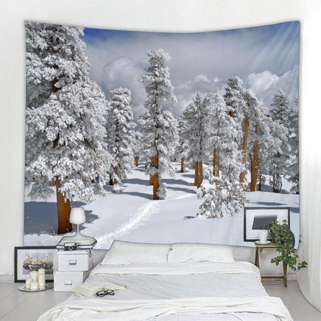 Christmas Snow Tapestry Santa Gifts Fireplace Christmas Tree Elk Wall Hanging Room Bedroom Dormitory Home Decoration