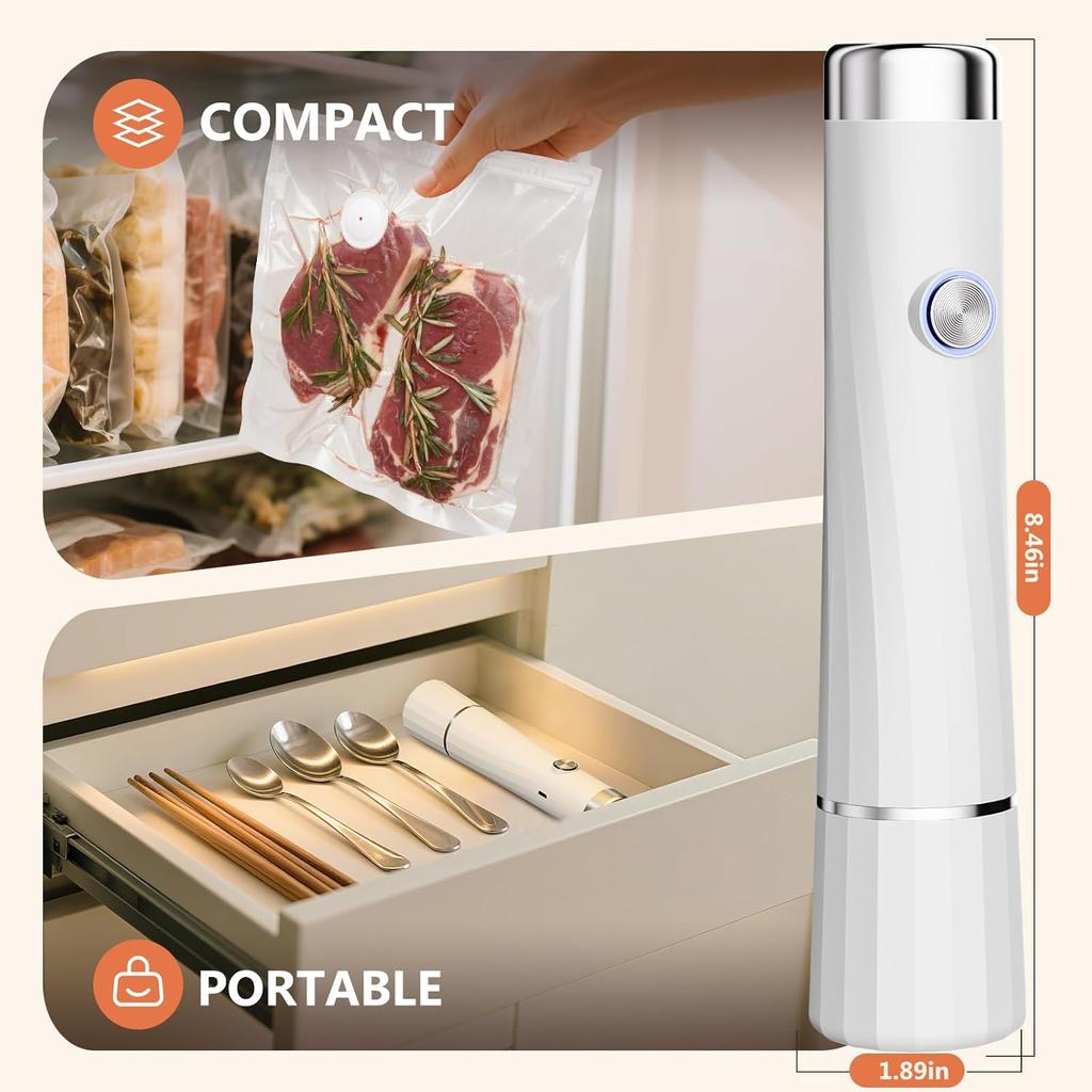 Vacuum Sealer For Food (Compact Vacuum Sealers+ 30 Reusable Vacuum Bags), Powerful Handheld Vacuum Sealer for 10X Preservation & Fresh