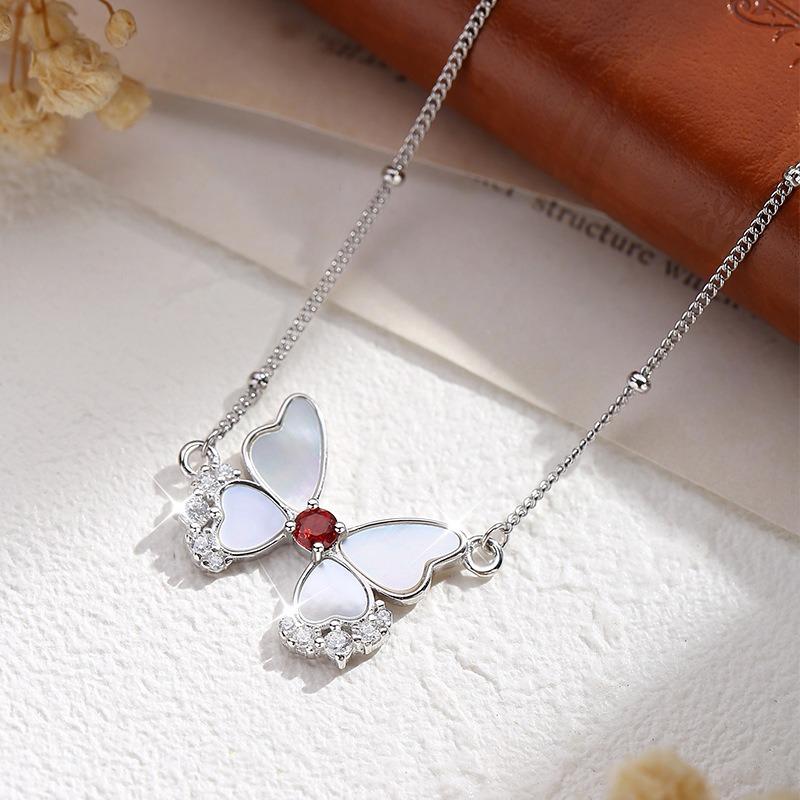 Sterling Silver Butterfly Necklace, Natural Gemstone Pendant for Ladies Gift