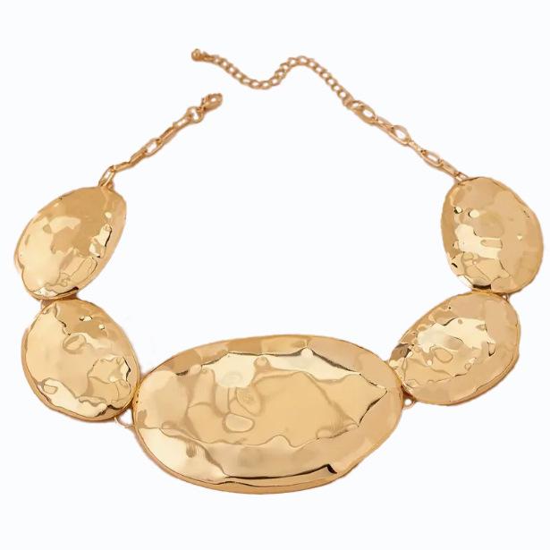 Exaggerated Irregular Oval Geometric Metal Jewelry Set: Earrings & Necklace