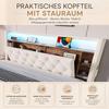 Letto imbottito con contenitore 180 × 200 cm, Letto in velluto con testiera multifunzionale, Illuminazione a LED, 2 Porte USB e Type-C, Idraulico, Beige