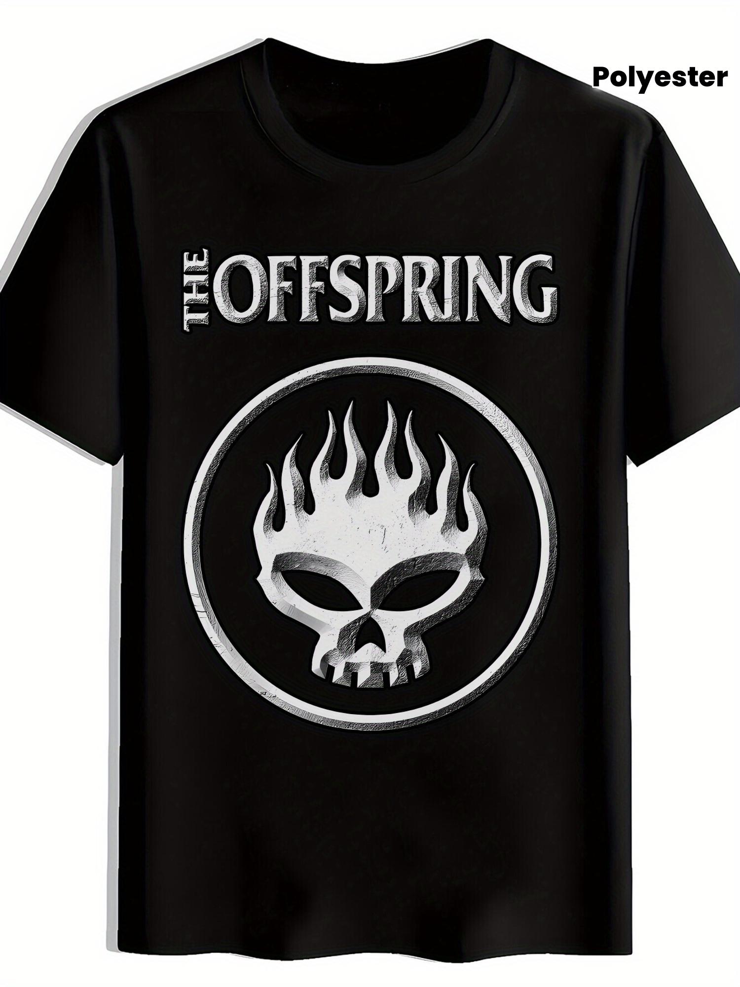 

Vintage Rock Band Graphic T-shirt - Black Short Sleeve Round Neck Tee with THE OFFSPRING & Skull Flame Design XXXXL