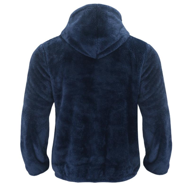 Men's Winter New Arrival Double-Faced Fleece-Lined Warm Hooded Zip-Up Casual Flag Logo Jacket