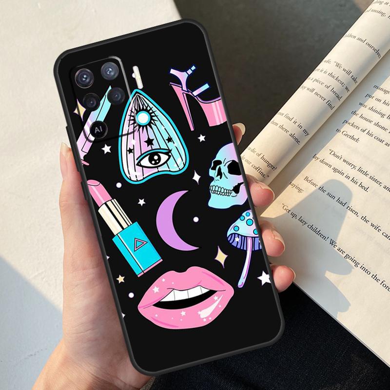 Girly Pastel Witch Goth Case For Oppo A74 A57 A17 A77 A18 A38 A58 A78 A98 A54 A94 A80 A60 A40 A96 A76 A16 A15 A5 Pro