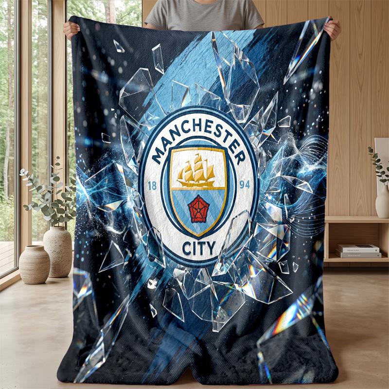 Couverture sur le thème de Manchester City Couverture douce en flanelle Couverture jetée pelucheuse Couverture douillette pour canapé et lit pour la décoration de la maison