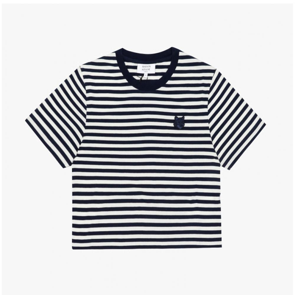Maison Kitsune Bold Fox Head Patch Multi Stripe Women Short Sleeve Tee Ow00110kj0008