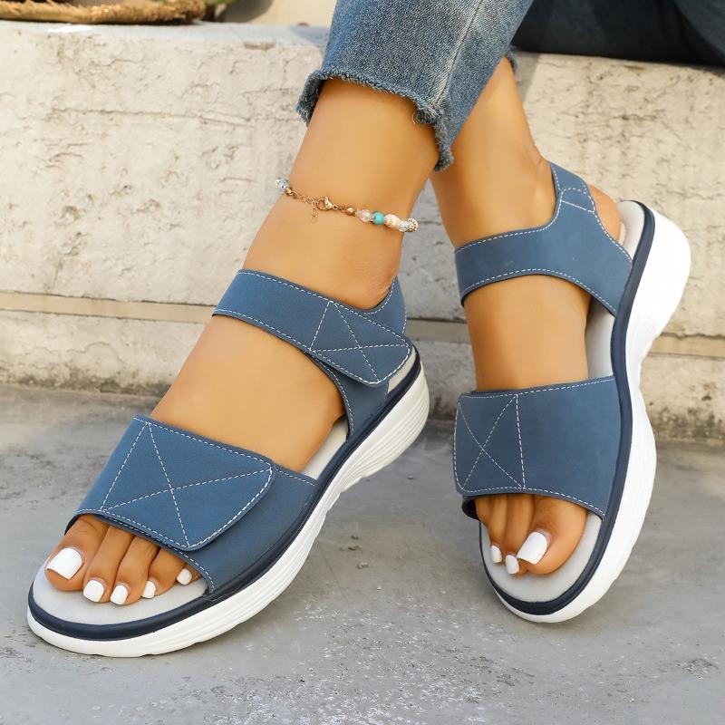 Cross Border Summer Velcro New Foreign Trade Large Size Platform Roman Beach One Line Sandals Women