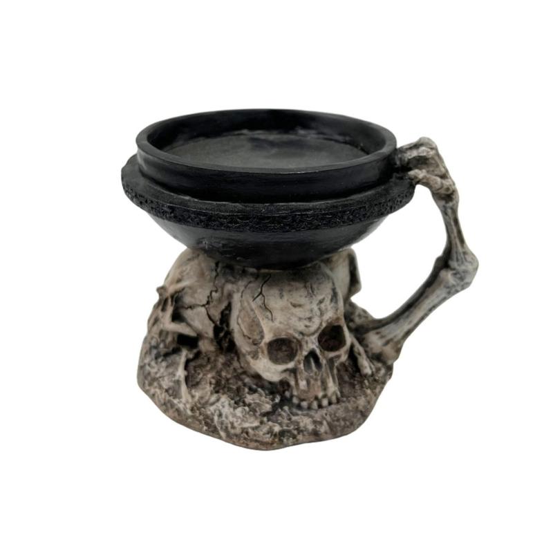 

Декоративный подсвечник в виде черепа, подсвечники-скелеты для жуткого украшения на Хэллоуин, полимерные подсвечники в виде черепа чёрный