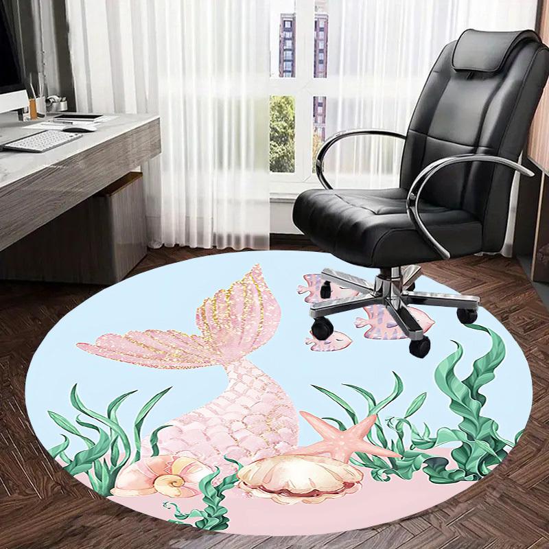 1PC Mermaid Shell Non-Slip Floor Round Carpet, Office, Family, Bedroom, Large Area Rug Indoor Rugs, Durable Polyester-Z0414