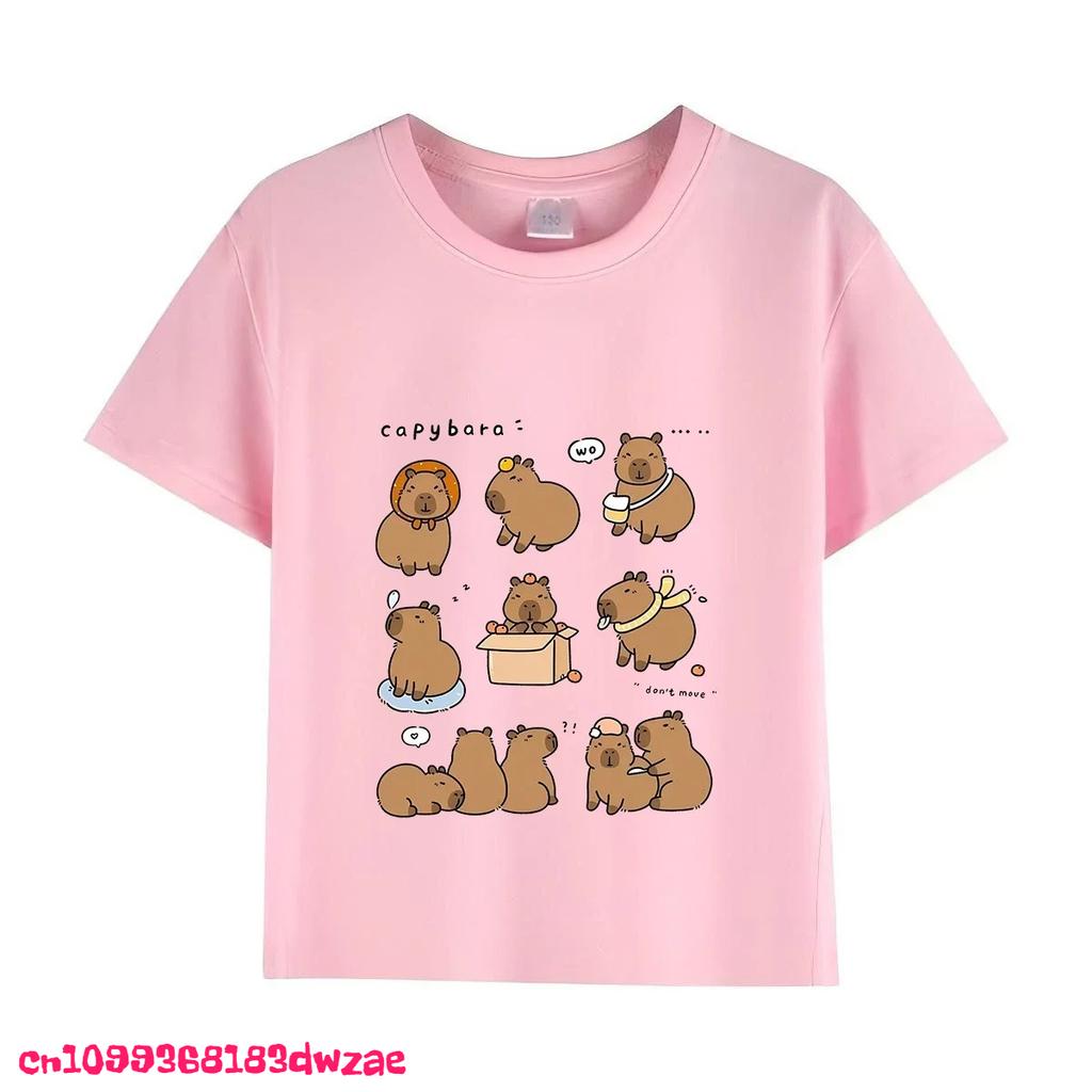 Summer Trend Capybara Printing Cute Children's Short-Sleeved T-Shirt Cute Comfortable Versatile Boy and Girl T-Shirt