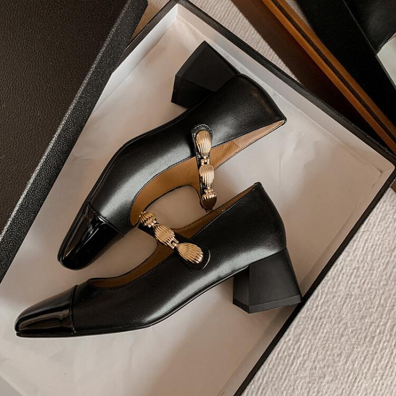 

New women s fashion single shoes medium heel non-slip soft sole large size shoes square head comfortable sheepskin women s shoes four seasons smal 40 чёрный