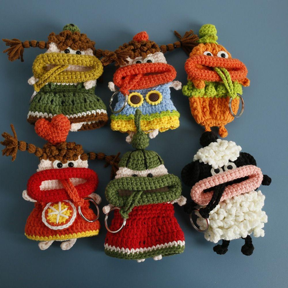Cartoon Crochet Keychains Handmaking Knitting Doll Jewelry Gift Sausage Mouth Doll Car Keys Holder
