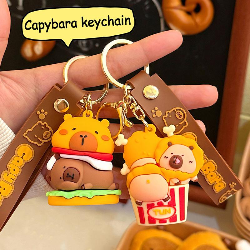 Cute Capybara Keychain Cartoon Animal Doll Keyring Lovely Bag Pendant Backpack Hanging Decoration Couple Gifts