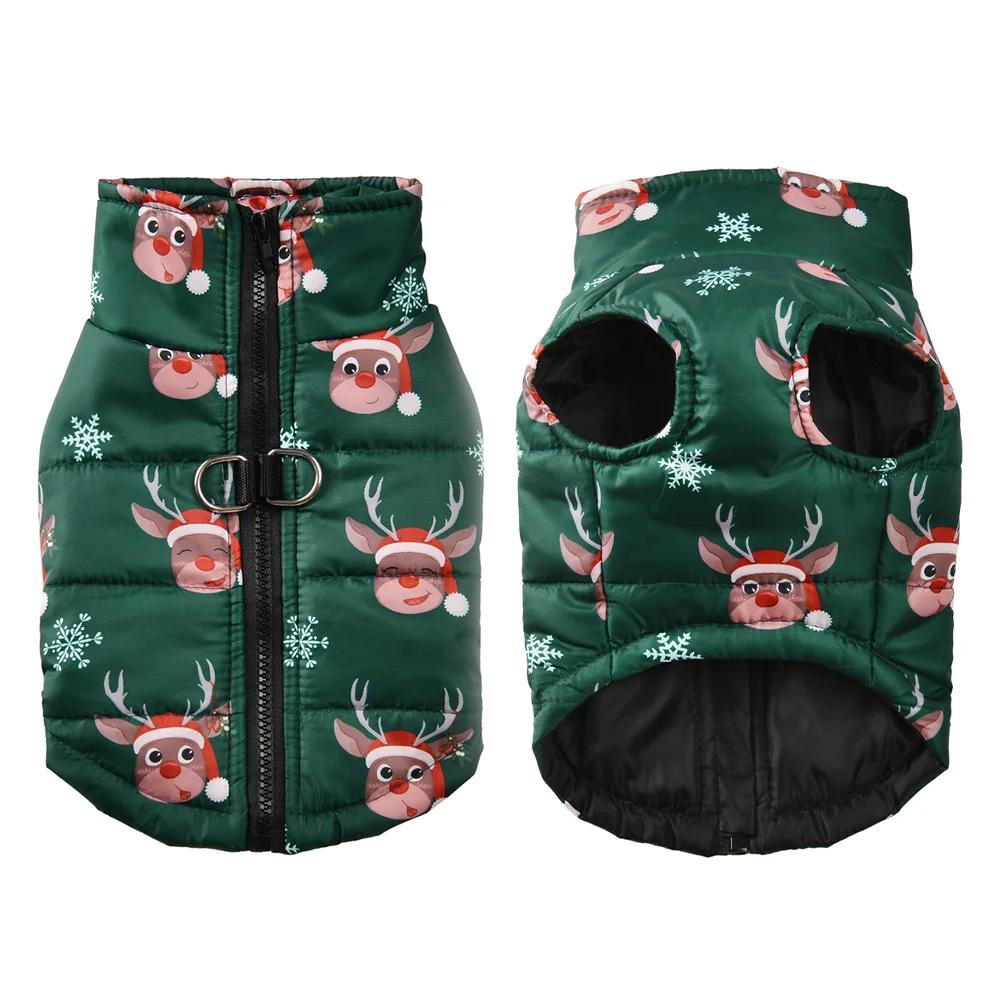 Warm Pet Jacket for Winter Christmas Dog Coat with D-ring Cute Santa Claus Print Pets Costume for Small Medium Dogs Schnauzer