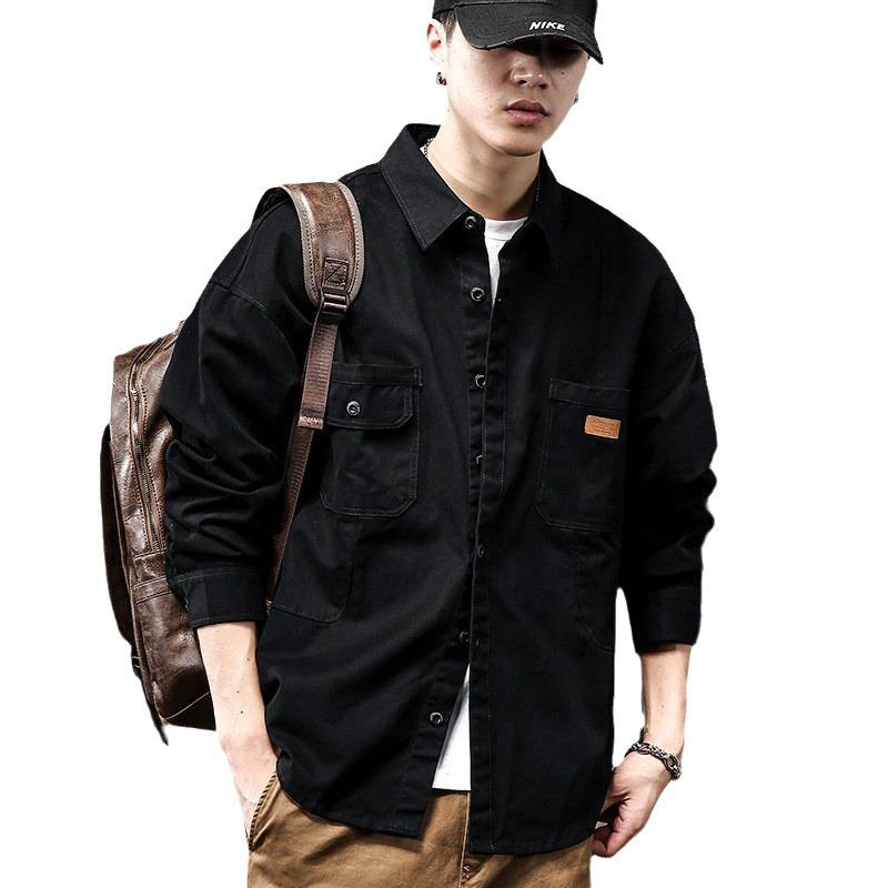 American Retro Tooling Black Casual Shirt Men'S Trendy Brand Heavy Shirt Men'S Jacket Men'S