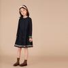 Hacikis Girls' Navy Preppy Style Long Sleeve Cotton Dress