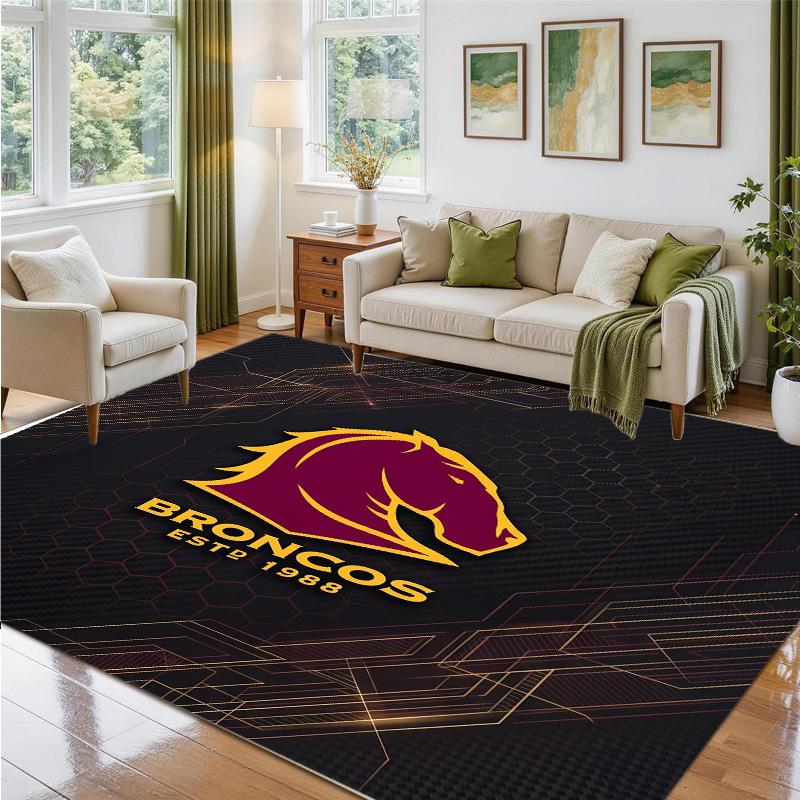 Brisbane Broncos Tasarımlı Kristal Kadife Halı Yatak Odası Girişi İçin Yumuşak Dekoratif Mat