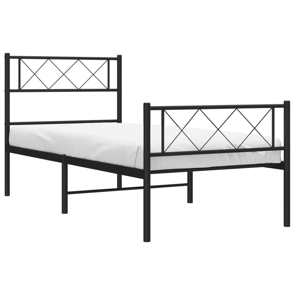 Vidaxl Metalowa Rama Łóżka Z Wezgłowiem I Zanóżkiem, Czarna, 75X190 Cm