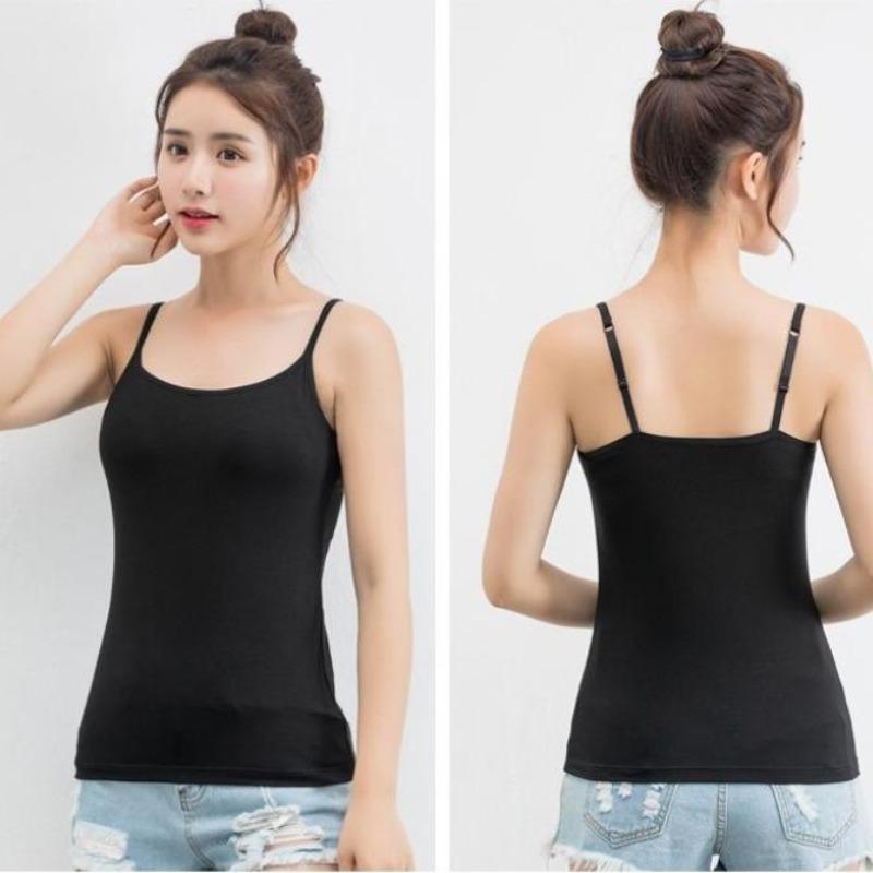 Women Sexy Soft Cozy Camisole with Built In Bra Adjustable Shoulder Strap Vest Tank Tops